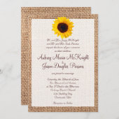 Invitations de mariage du tournesol de Burlap en R (Devant / Derrière)