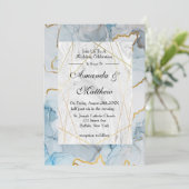 Invitations de mariage Dusty Blue et Gold Marble (Debout devant)