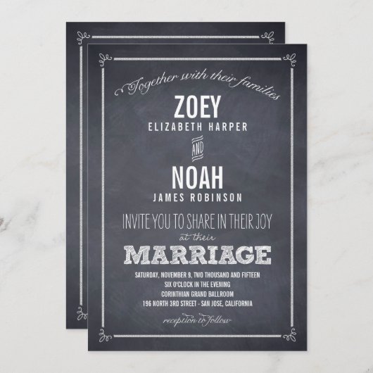 Invitations de mariage élégamment marquées (Devant / Derrière)