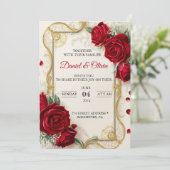 Invitations de mariage Élégant avec des fleurs rou (Debout devant)