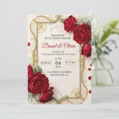 Invitations de mariage Élégant avec des fleurs rou (Debout devant)
