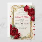 Invitations de mariage Élégant avec des fleurs rou (Devant / Derrière)