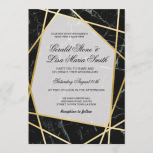 Invitations de mariage Elégant Marbre Noir Or