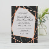Invitations de mariage Elégant Rose en marbre noir (Debout devant)