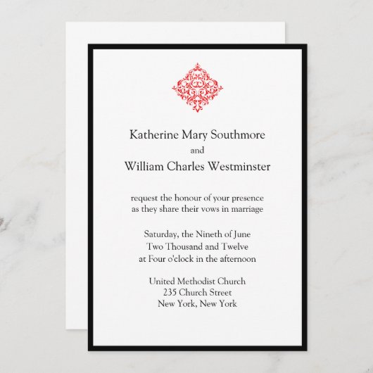 Invitations de mariage élégantes (Devant / Derrière)