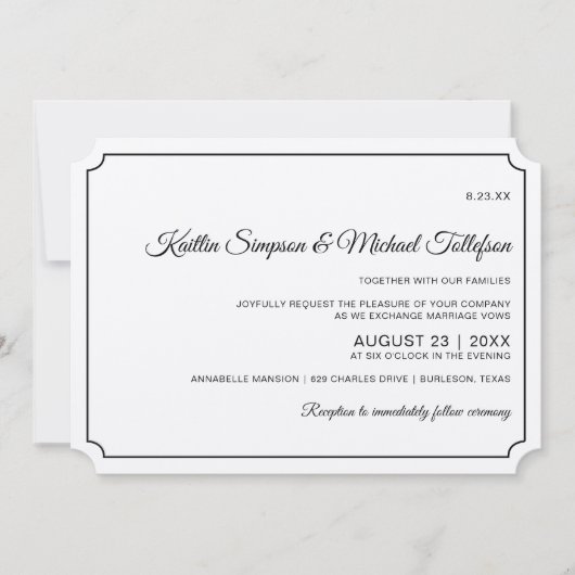 Invitations de mariage élégantes à la frontière de (Devant)