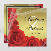 Invitations de mariage élégantes Gold & Red Rose (Devant / Derrière)