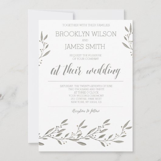 Invitations de mariage élégantes Grey Floral (Devant)