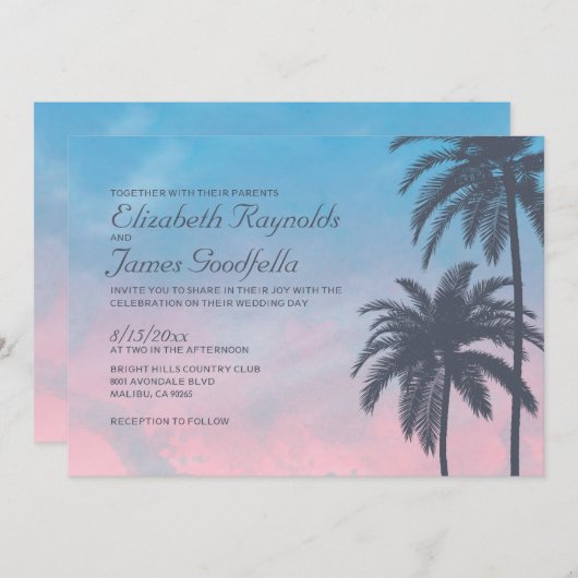 Invitations de mariage élégantes pour palmiers (Devant / Derrière)