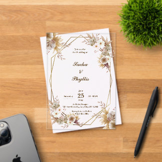Invitations de mariage en acrylique beige et Brown
