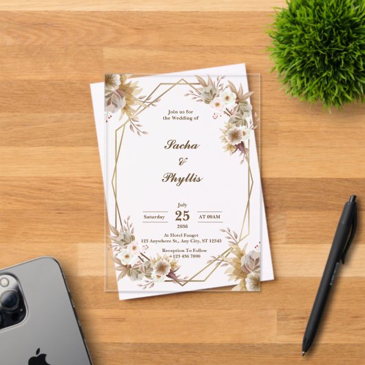 Invitations de mariage en acrylique beige et Brown (Insitu (Carte d'invitation))
