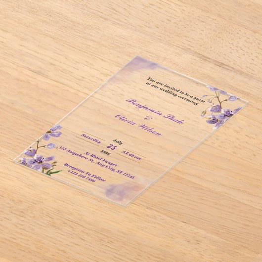 Invitations de mariage en acrylique violet personn (Poser)