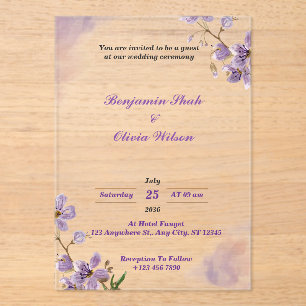 Invitations de mariage en acrylique violet personn