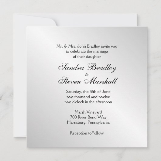 Invitations de mariage en argent élégant (Devant)