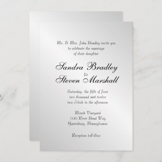 Invitations de mariage en argent élégant (Devant / Derrière)