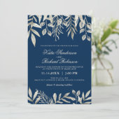 Invitations de mariage en argent et bleu marine (Debout devant)