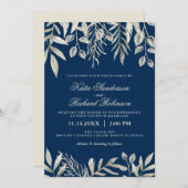 Invitations de mariage en argent et bleu marine (Devant / Derrière)
