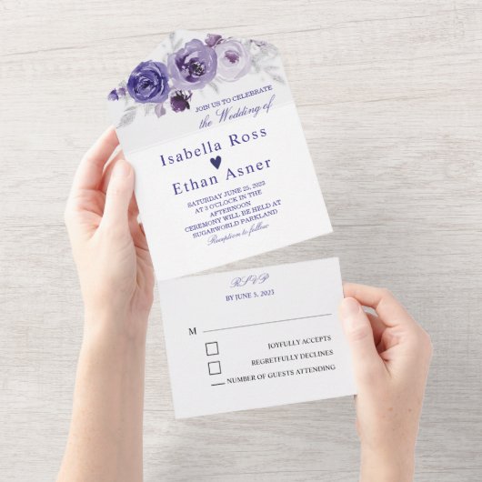 Invitations de mariage en argent et violet (Déchirure)