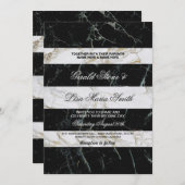 Invitations de mariage en bande Noir & Marbre blan (Devant / Derrière)