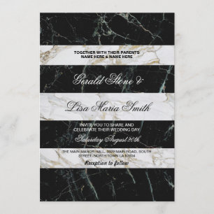 Invitations de mariage en bande Noir & Marbre blan