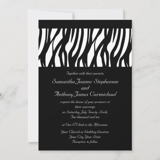 Invitations de mariage en bande noire/blanche mode (Devant)