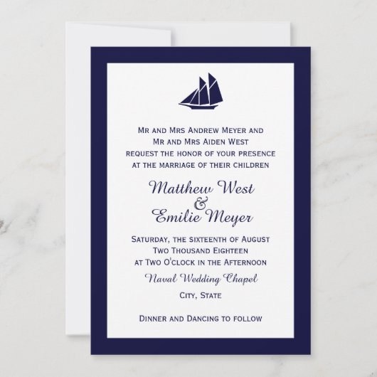 Invitations de mariage en bateau à voile bleu de l (Devant)