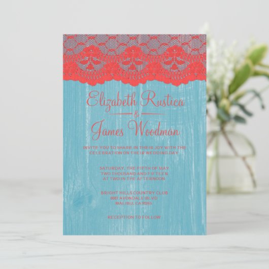 Invitations de mariage en bois de dentelle bleu et (Debout devant)