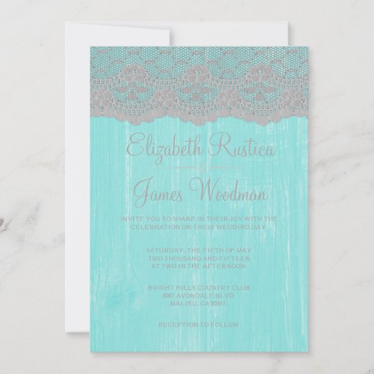 Invitations de mariage en bois de dentelle rustiqu (Devant)
