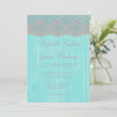 Invitations de mariage en bois de dentelle rustiqu (Debout devant)