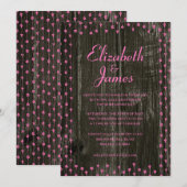 Invitations de mariage en bois rose et noir rustiq (Devant / Derrière)
