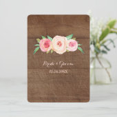 Invitations de mariage en bois rose floral (Debout devant)