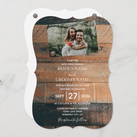 Invitations de mariage en bois rustique (Devant / Derrière)