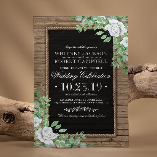 Invitations de mariage en bois rustique et verdure