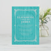 Invitations de mariage en bois rustique Turquoise  (Debout devant)