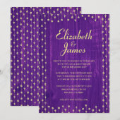 Invitations de mariage en bois rustique violet et (Devant / Derrière)