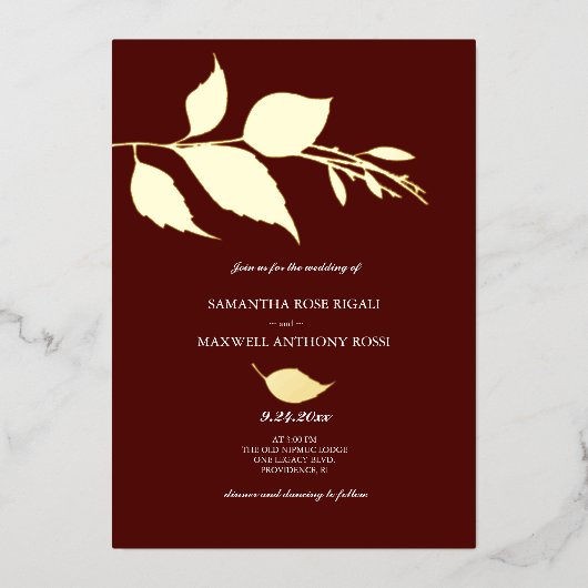 Invitations de mariage en Bourgogne et or (Recto)