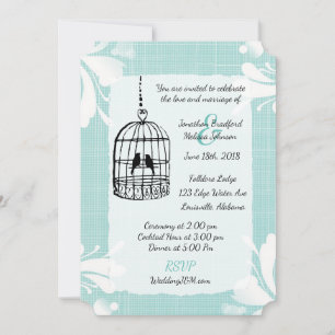 Invitations de mariage en cage à oiseaux turquoise