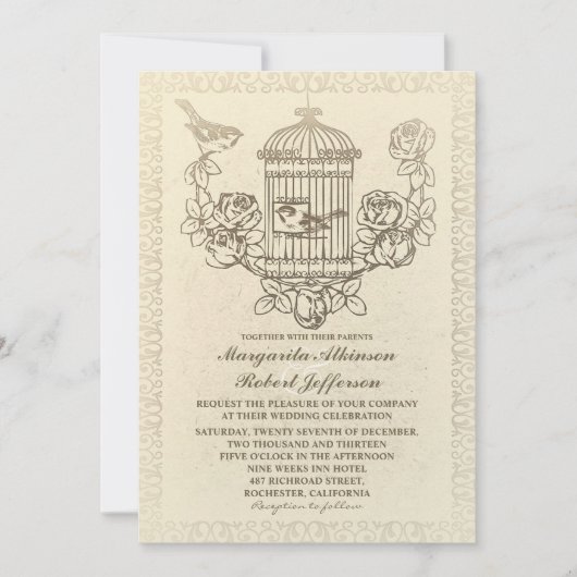Invitations de mariage en cage pour inséparables v (Devant)