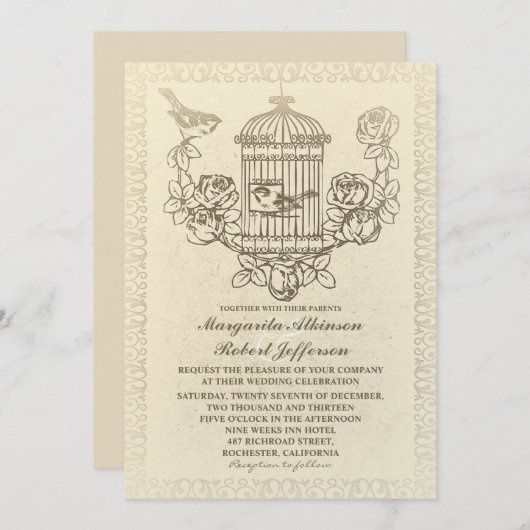 Invitations de mariage en cage pour inséparables v (Devant / Derrière)