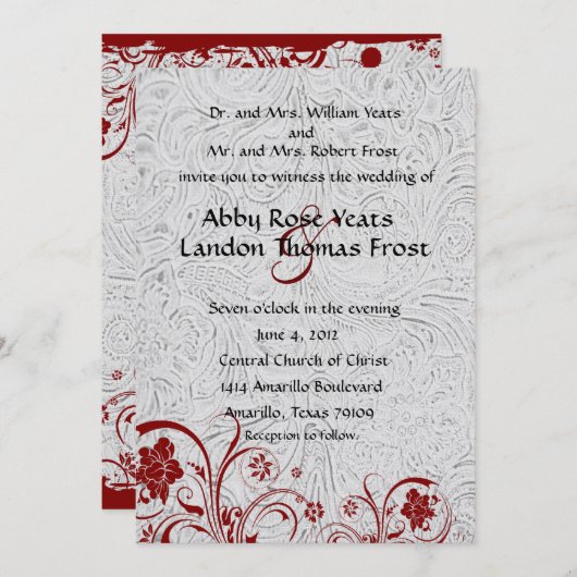 Invitations de mariage en cuir blanc et en dentell (Devant / Derrière)