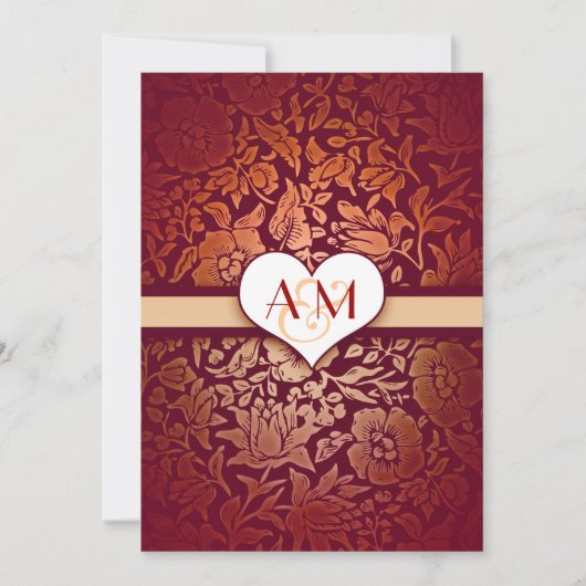 invitations de mariage en damas rouge pour 50 ans  (Devant)