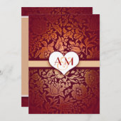 invitations de mariage en damas rouge pour 50 ans  (Devant / Derrière)