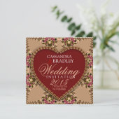 Invitations de mariage en dentelle d'or Rose vinta (Debout devant)