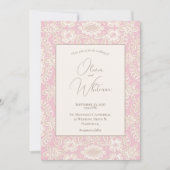 Invitations de mariage en dentelle rose (Devant)