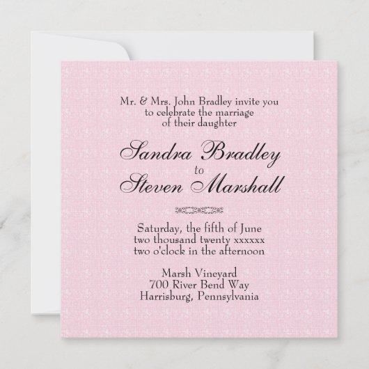 Invitations de mariage en dentelle rose (Devant)