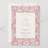 Invitations de mariage en dentelle rose rustique (Devant)