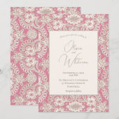 Invitations de mariage en dentelle rose rustique (Devant / Derrière)