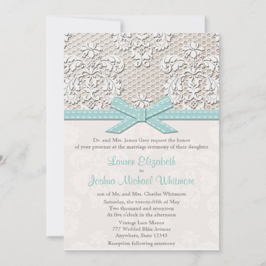 Invitations de mariage en dentelle Vintage Bleu (Devant)