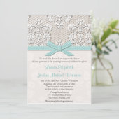 Invitations de mariage en dentelle Vintage Bleu (Debout devant)