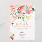 Invitations de mariage en espagnol rose (Devant / Derrière)